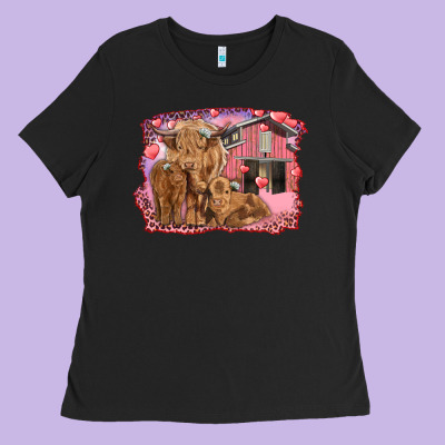 Valentines Day Mama Cow And Baby Cows Ladies Tee Designed By Ranaportraitstore