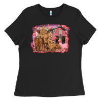 Black valentines day mama cow and baby cows Ladies Tee - RanaPortraitStore
