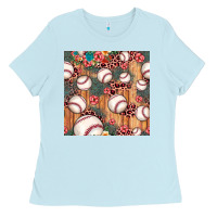 Baby Blue baseball leopard seamless pattern Ladies Tee - JahusDesignShop