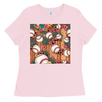 Bubblegum Pink baseball leopard seamless pattern Ladies Tee - JahusDesignShop