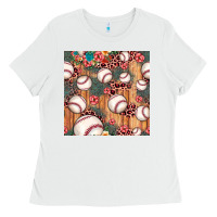 White baseball leopard seamless pattern Ladies Tee - JahusDesignShop
