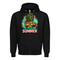 Black Hello summer pineapple Zipper Hoodie - NancyCooperArtShop