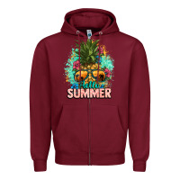 Burgundy Hello summer pineapple Zipper Hoodie - NancyCooperArtShop