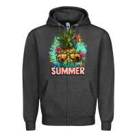 Charcoal Heather Hello summer pineapple Zipper Hoodie - NancyCooperArtShop