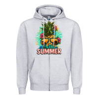 Heather Grey Hello summer pineapple Zipper Hoodie - NancyCooperArtShop