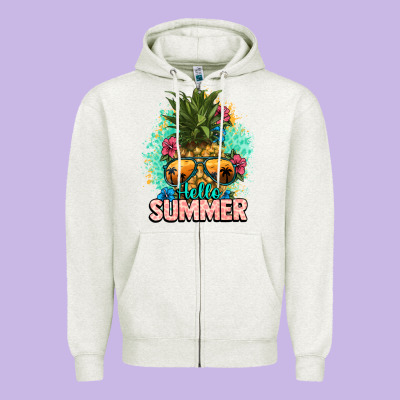 Hello Summer Pineapple Zipper Hoodie Designed By Nancycooperartshop