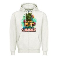 Oatmeal Heather Hello summer pineapple Zipper Hoodie - NancyCooperArtShop
