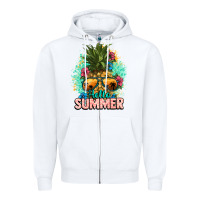 White Hello summer pineapple Zipper Hoodie - NancyCooperArtShop