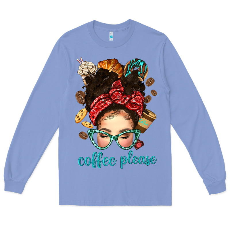 Coffee Please Messy Bun With Coffee Bean Bbs Long Sleeve Tee by BundleAndBundleShop | Teevron