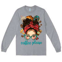 Heather Grey coffee please messy bun with coffee bean bbs Long Sleeve Tee - BundleAndBundleShop