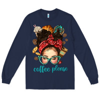 Navy coffee please messy bun with coffee bean bbs Long Sleeve Tee - BundleAndBundleShop