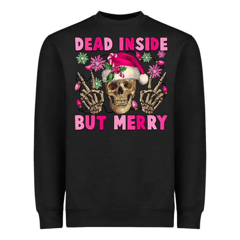 Dead Inside But Merry Pink Christmas Skeleton Heavyweight Sweatshirt by NancyCooperArtShop | Teevron