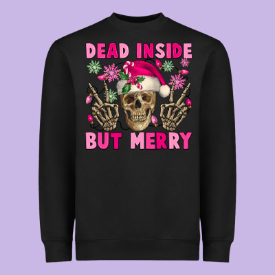 Dead Inside But Merry Pink Christmas Skeleton Heavyweight Sweatshirt Designed By Nancycooperartshop