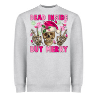 Heather Grey Dead inside but merry pink Christmas skeleton Heavyweight Sweatshirt - NancyCooperArtShop