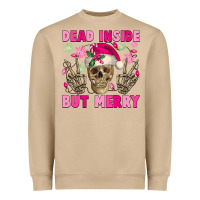 Mushroom Dead inside but merry pink Christmas skeleton Heavyweight Sweatshirt - NancyCooperArtShop