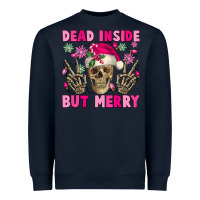 Navy Dead inside but merry pink Christmas skeleton Heavyweight Sweatshirt - NancyCooperArtShop
