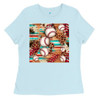 Baby Blue baseball leopard cowhide turquoise seamless pattern Ladies Tee - JahusDesignShop