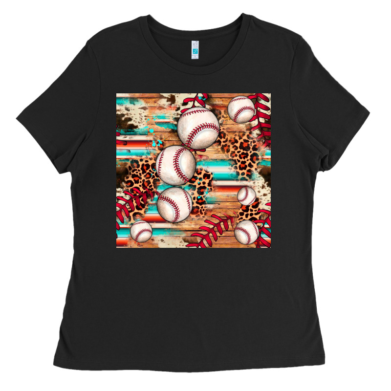 Baseball Leopard Cowhide Turquoise Seamless Pattern Ladies Tee by JahusDesignShop | Teevron