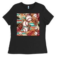 Black baseball leopard cowhide turquoise seamless pattern Ladies Tee - JahusDesignShop