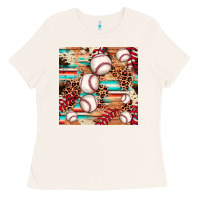 Bone baseball leopard cowhide turquoise seamless pattern Ladies Tee - JahusDesignShop