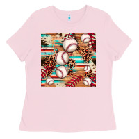 Bubblegum Pink baseball leopard cowhide turquoise seamless pattern Ladies Tee - JahusDesignShop