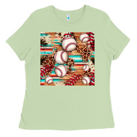 Matcha baseball leopard cowhide turquoise seamless pattern Ladies Tee - JahusDesignShop