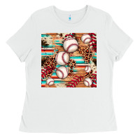 White baseball leopard cowhide turquoise seamless pattern Ladies Tee - JahusDesignShop