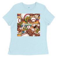 Baby Blue baseball leopard cowhide sunflower seamless pattern Ladies Tee - JahusDesignShop