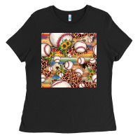 Baseball Leopard Cowhide Sunflower Seamless Pattern Ladies Tee | Teevron