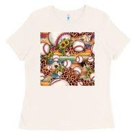 Bone baseball leopard cowhide sunflower seamless pattern Ladies Tee - JahusDesignShop