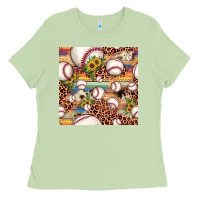Matcha baseball leopard cowhide sunflower seamless pattern Ladies Tee - JahusDesignShop