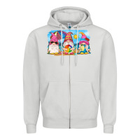 Dove Grey summer gnomes Zipper Hoodie - NancyCooperArtShop