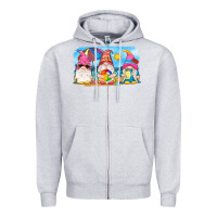 Heather Grey summer gnomes Zipper Hoodie - NancyCooperArtShop