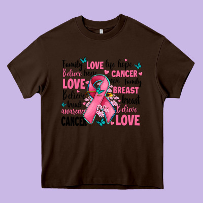 Breast Cancer Ribbons With Cancer Words Heavy Core Tee Designed By Adodesignshop