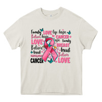 Cream breast cancer ribbons with cancer words Heavy Core Tee - AdoDesignShop