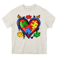 Cream autism heart Heavy Core Tee - Artiststas