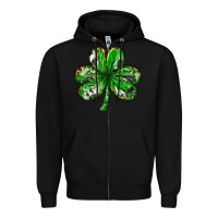 Black shamrock with leopard and cowhide Zipper Hoodie - NancyCooperArtShop