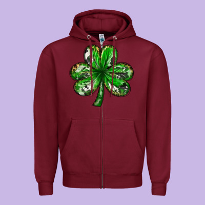 Shamrock With Leopard And Cowhide Zipper Hoodie Designed By Nancycooperartshop