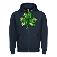 Navy shamrock with leopard and cowhide Zipper Hoodie - NancyCooperArtShop