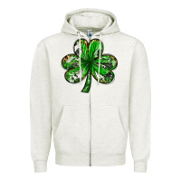 Oatmeal Heather shamrock with leopard and cowhide Zipper Hoodie - NancyCooperArtShop