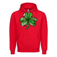 Red shamrock with leopard and cowhide Zipper Hoodie - NancyCooperArtShop
