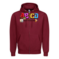 Burgundy abcd back to school Zipper Hoodie - NancyCooperArtShop
