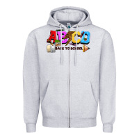 Heather Grey abcd back to school Zipper Hoodie - NancyCooperArtShop