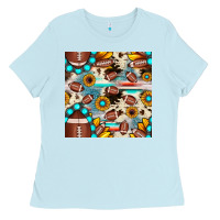 Baby Blue football cowhide sunflower seamless pattern Ladies Tee - JahusDesignShop
