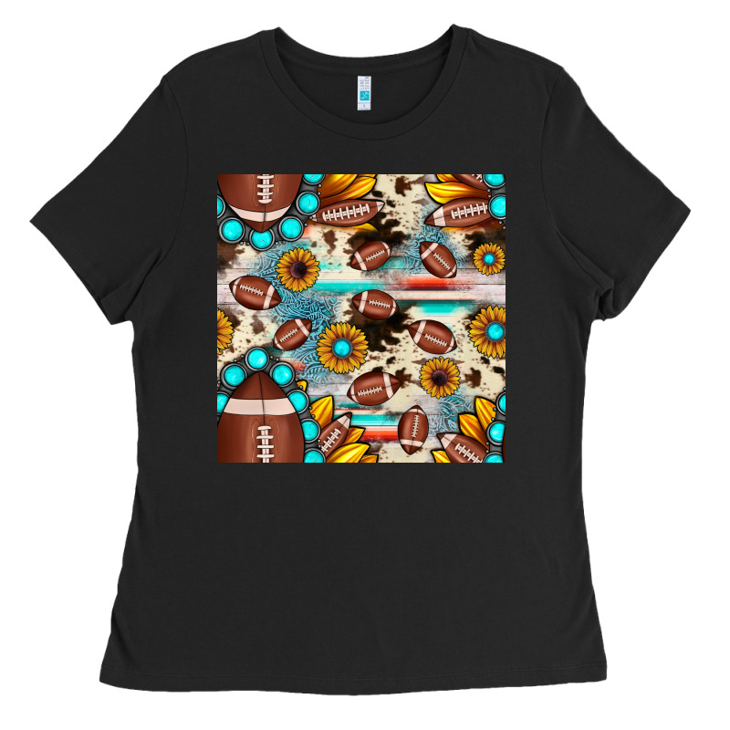 Football Cowhide Sunflower Seamless Pattern Ladies Tee by JahusDesignShop | Teevron