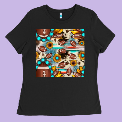 Football Cowhide Sunflower Seamless Pattern Ladies Tee Designed By Jahusdesignshop