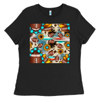 Black football cowhide sunflower seamless pattern Ladies Tee - JahusDesignShop