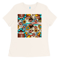 Bone football cowhide sunflower seamless pattern Ladies Tee - JahusDesignShop
