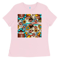 Bubblegum Pink football cowhide sunflower seamless pattern Ladies Tee - JahusDesignShop