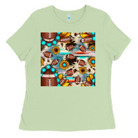 Matcha football cowhide sunflower seamless pattern Ladies Tee - JahusDesignShop